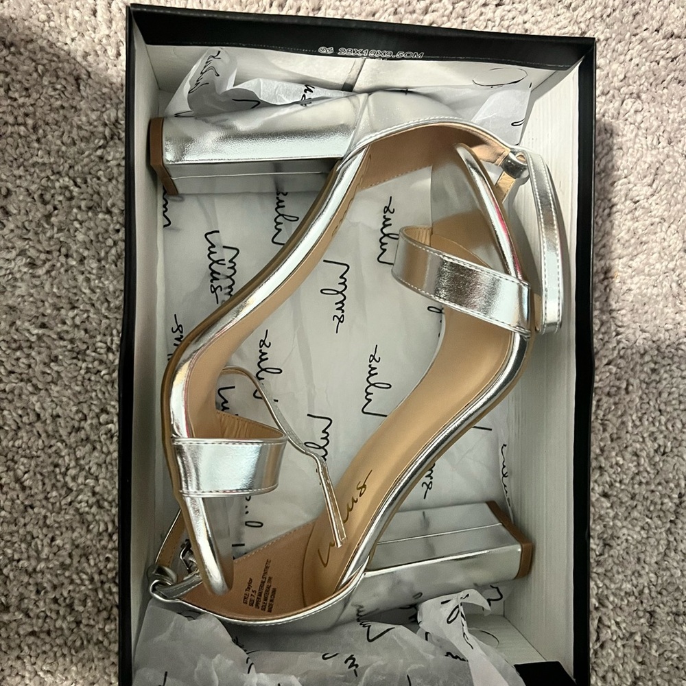 Lulu's Metallic Silver Strappy Heels - Picture 3 of 4